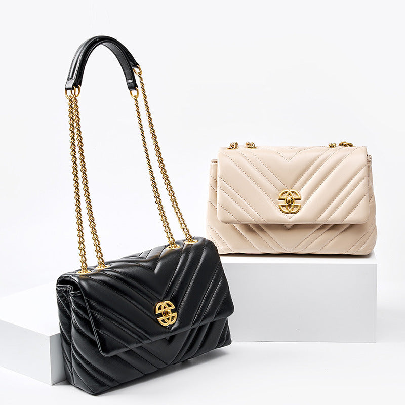Women's Italian Cowhide Diamond Chain Square Shoulder Messenger Bag