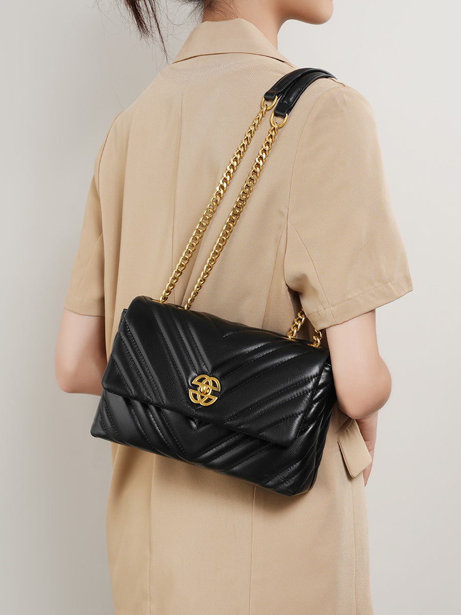 Women's Italian Cowhide Diamond Chain Square Shoulder Messenger Bag