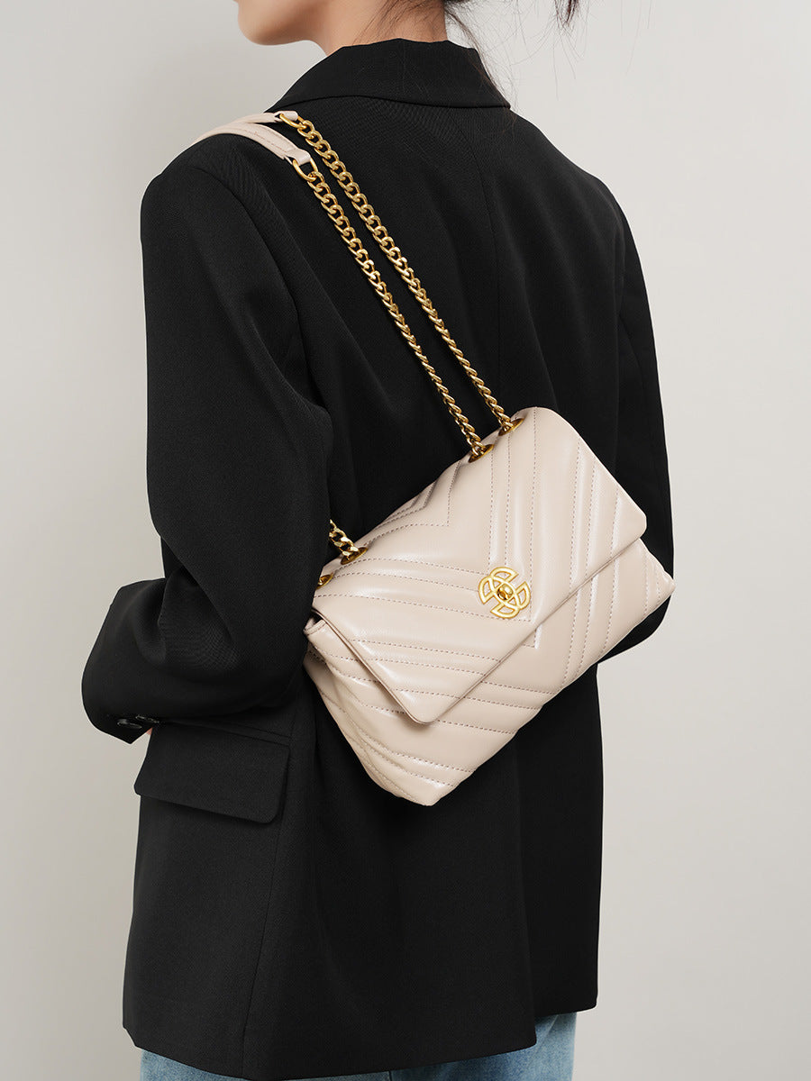 Women's Italian Cowhide Diamond Chain Square Shoulder Messenger Bag