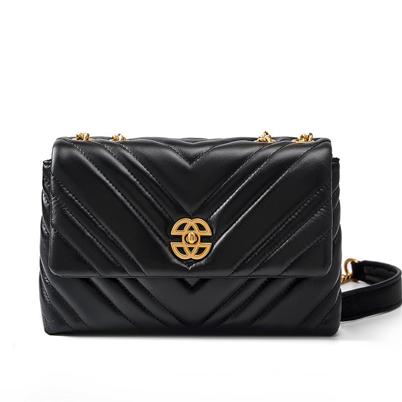 Women's Italian Cowhide Diamond Chain Square Shoulder Messenger Bag