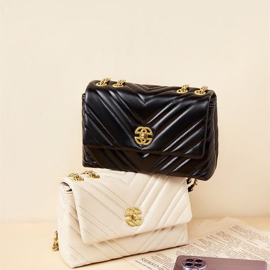 Women's Italian Cowhide Diamond Chain Square Shoulder Messenger Bag